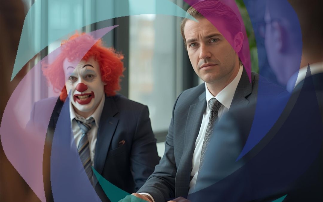 Two professionals in business suits at a disciplinary meeting, illustrating the importance of choosing appropriate companions