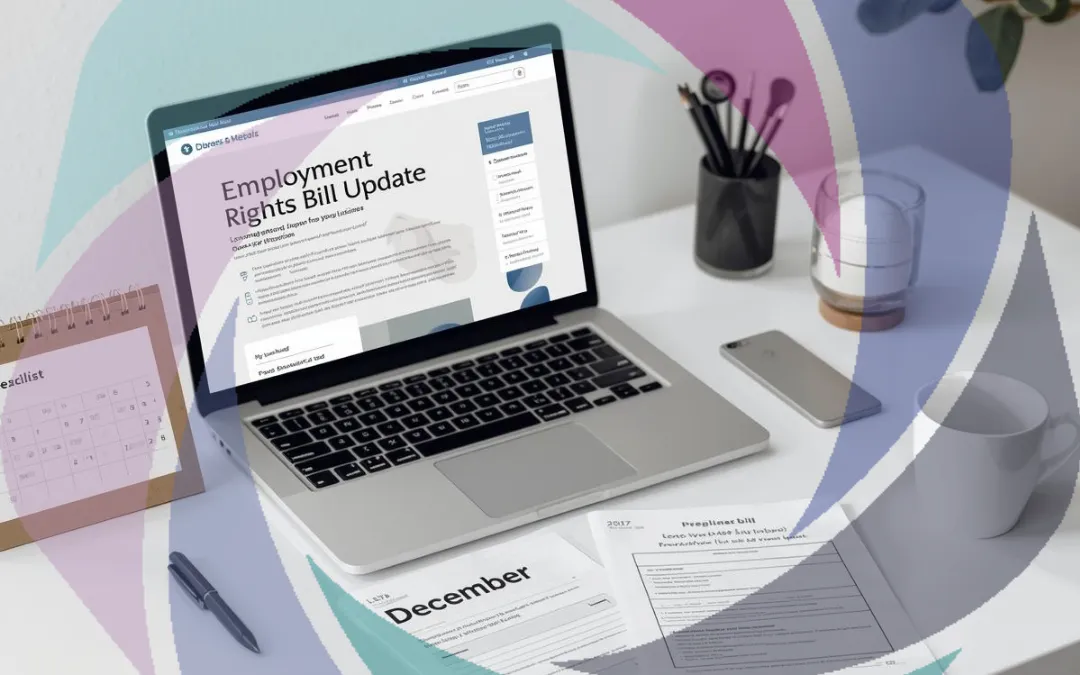 UK Parliament building with Employment Rights Bill document showing latest employment law legislation updates for small businesses