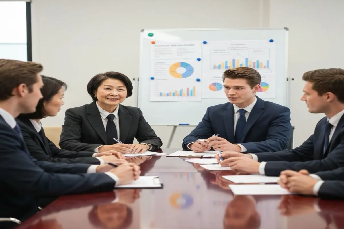 A small business team talking round a table